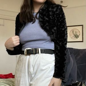 Cropped Black Fluffy Cardigan